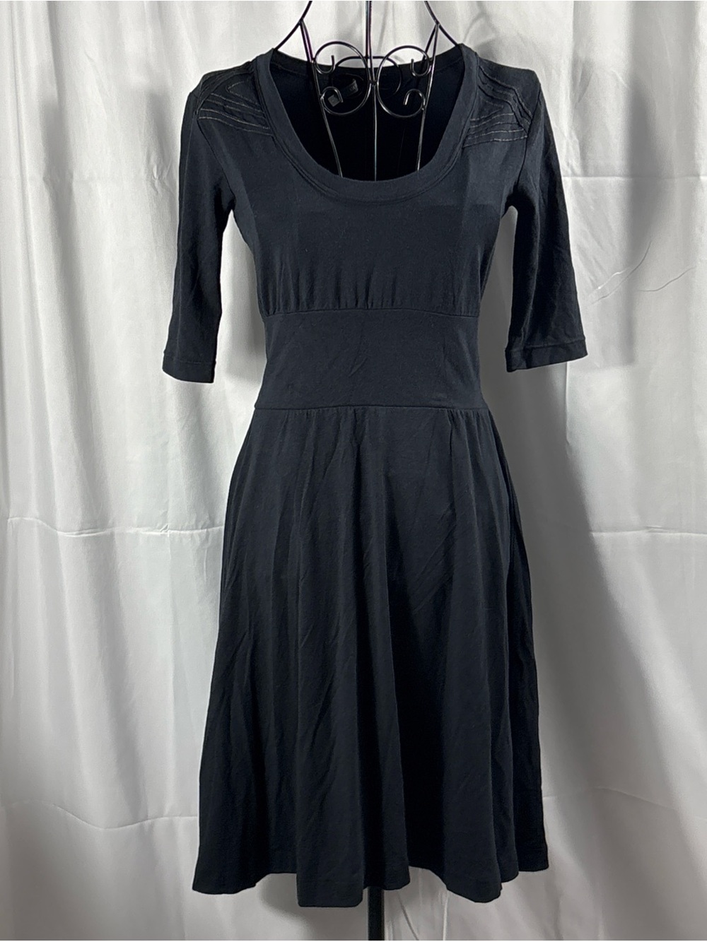 Women’s Black Scoop Neck Long Sleeve Fit-and-Flare Dress